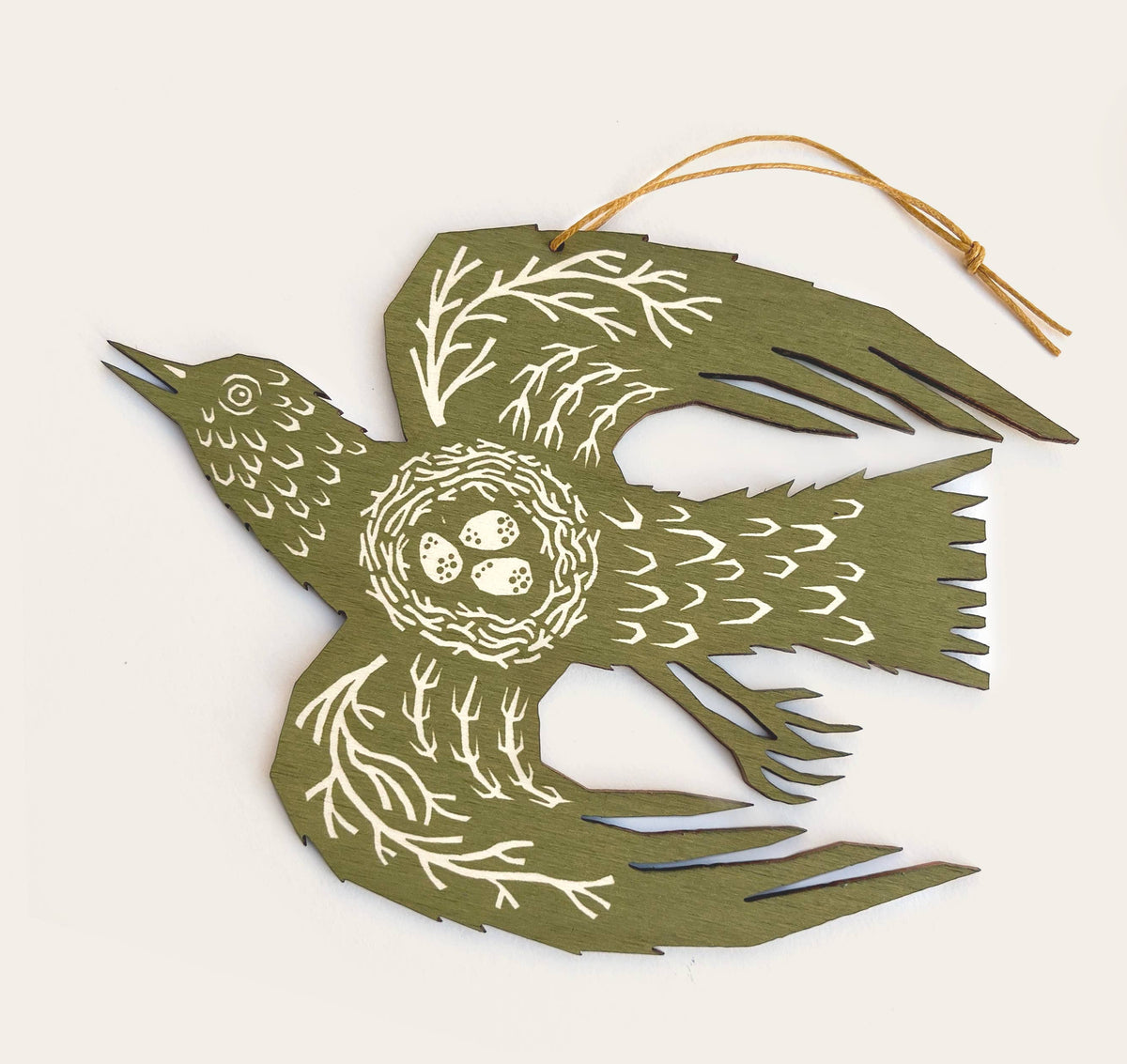 Woodland Bird - Screen Printed Wooden Ornament