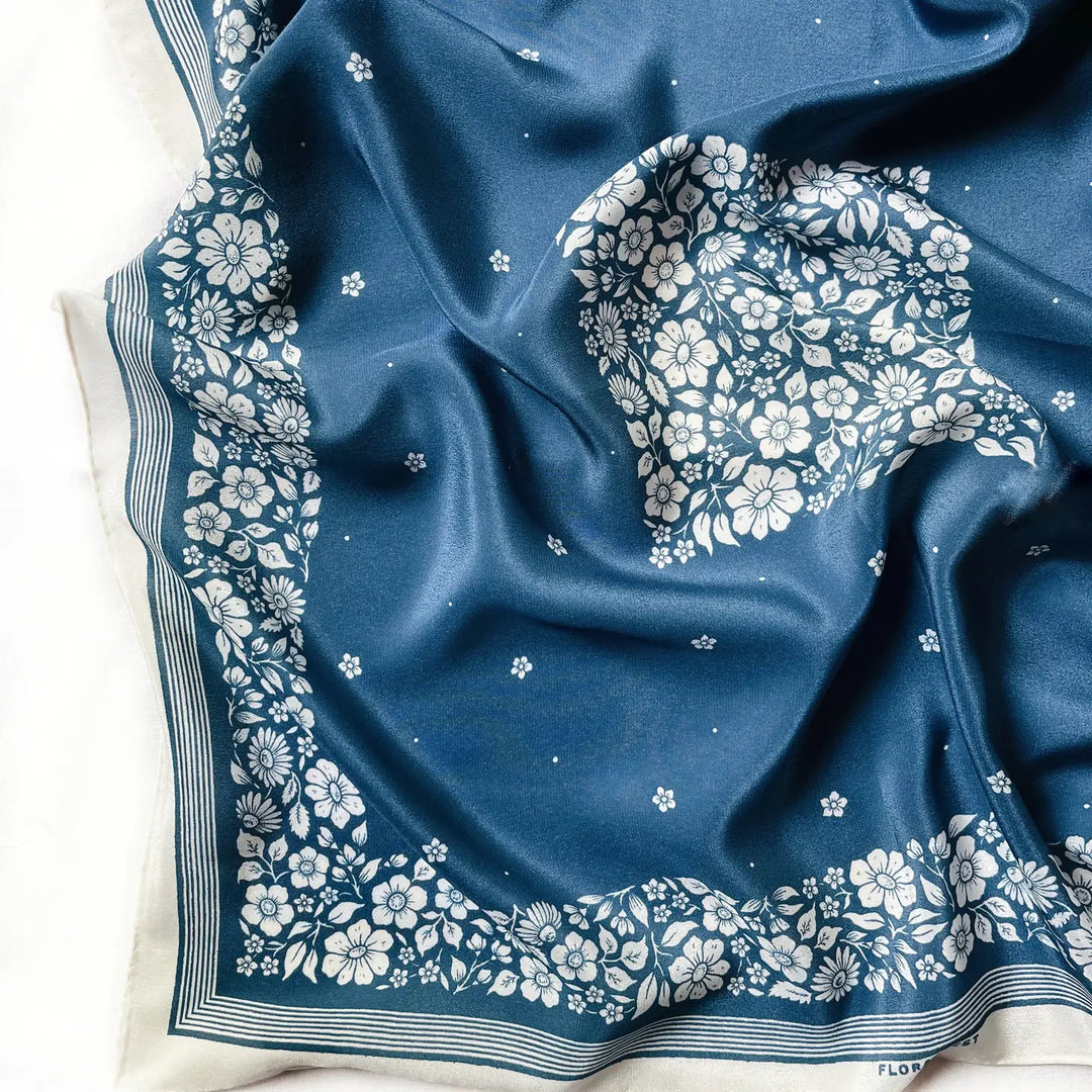 Silk Scarf - Santorini Floral Blue
