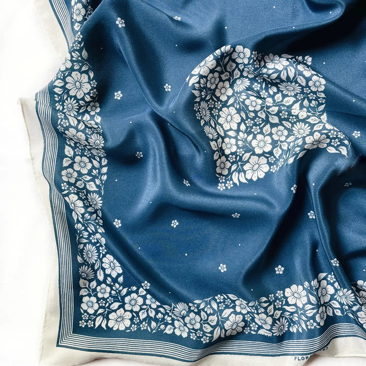 Silk Scarf - Santorini Floral Blue