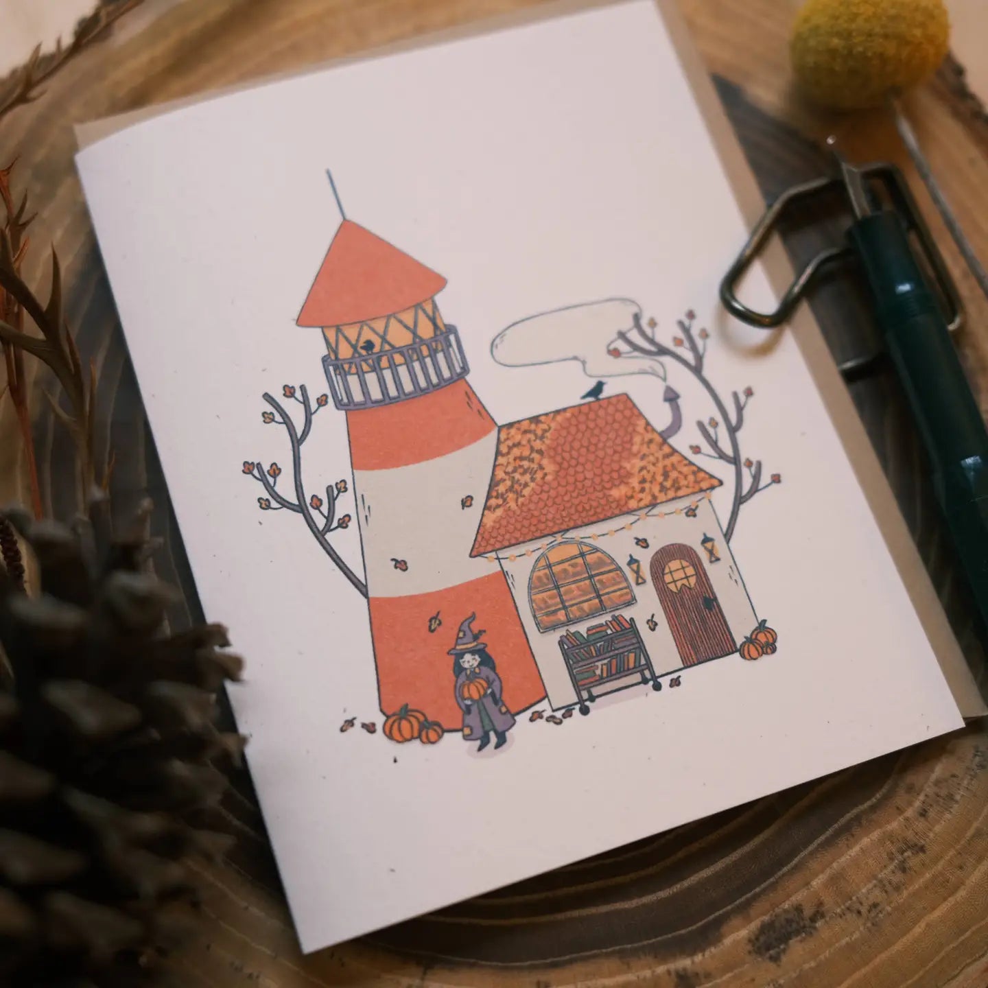 Spooky Lighthouse Bookshop Card