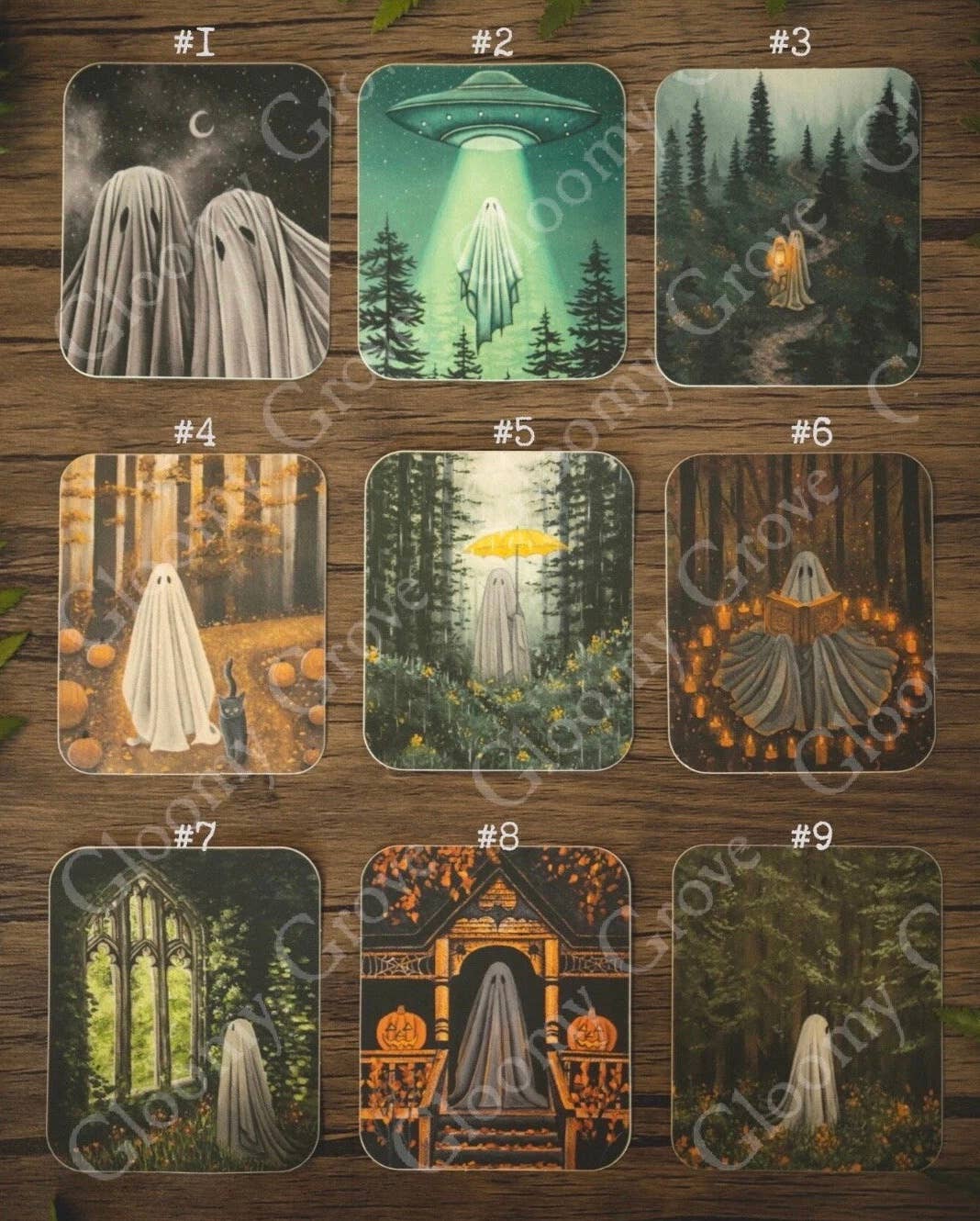 Gloomy Grove Ghost Illustration Stickers - 24 Options
