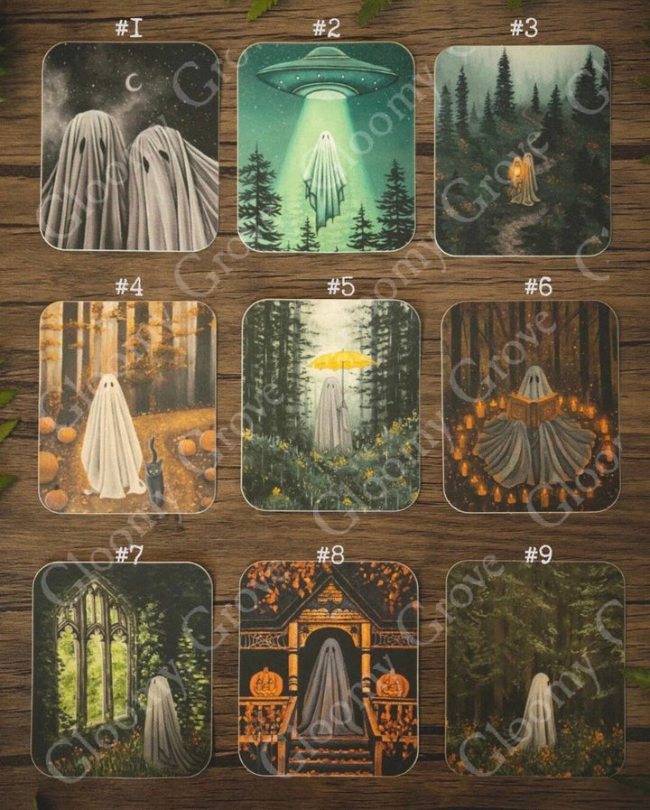 Gloomy Grove Ghost Illustration Stickers - 24 Options