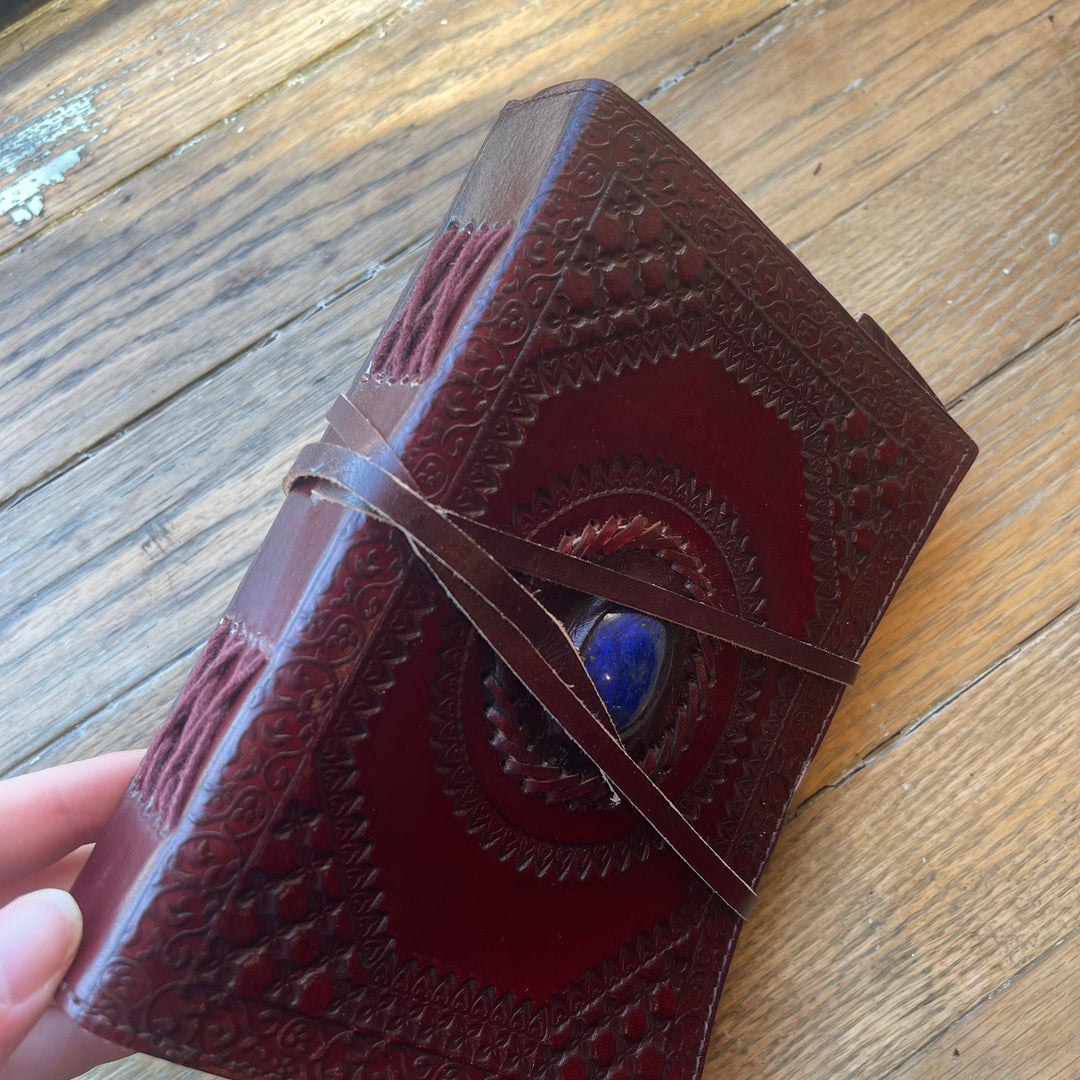 Spellbinder Leather Journal - Lapis Crystal / Flower of Life