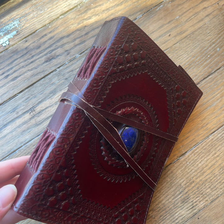 Spellbinder Leather Journal - Lapis Crystal / Flower of Life