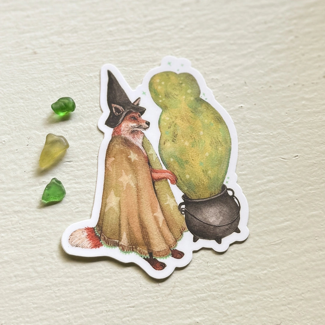 Witchy Whiskers Cauldron Fox Sticker