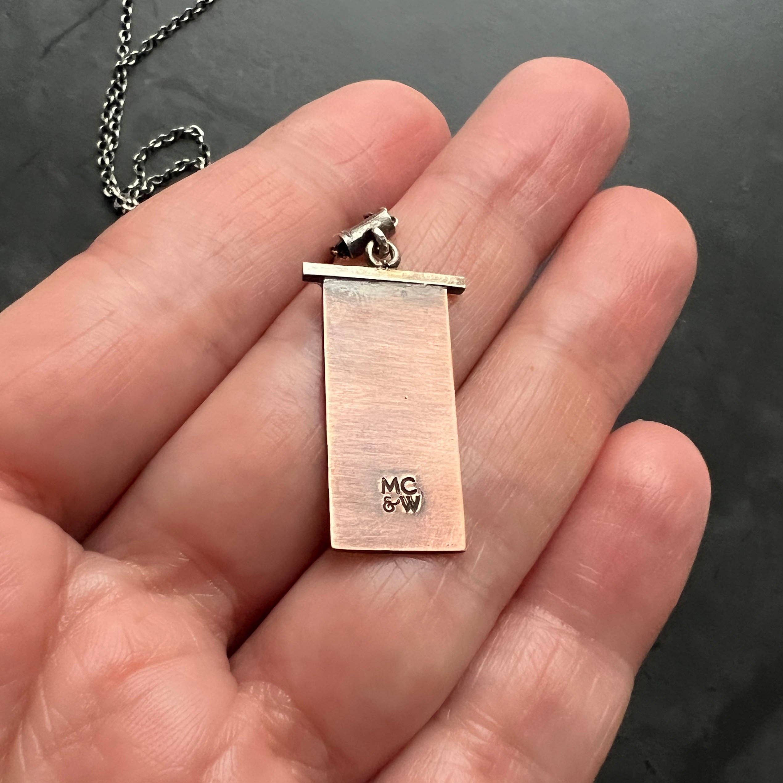 Handmade Praying Mantis Necklace in Copper and Sterling Silver