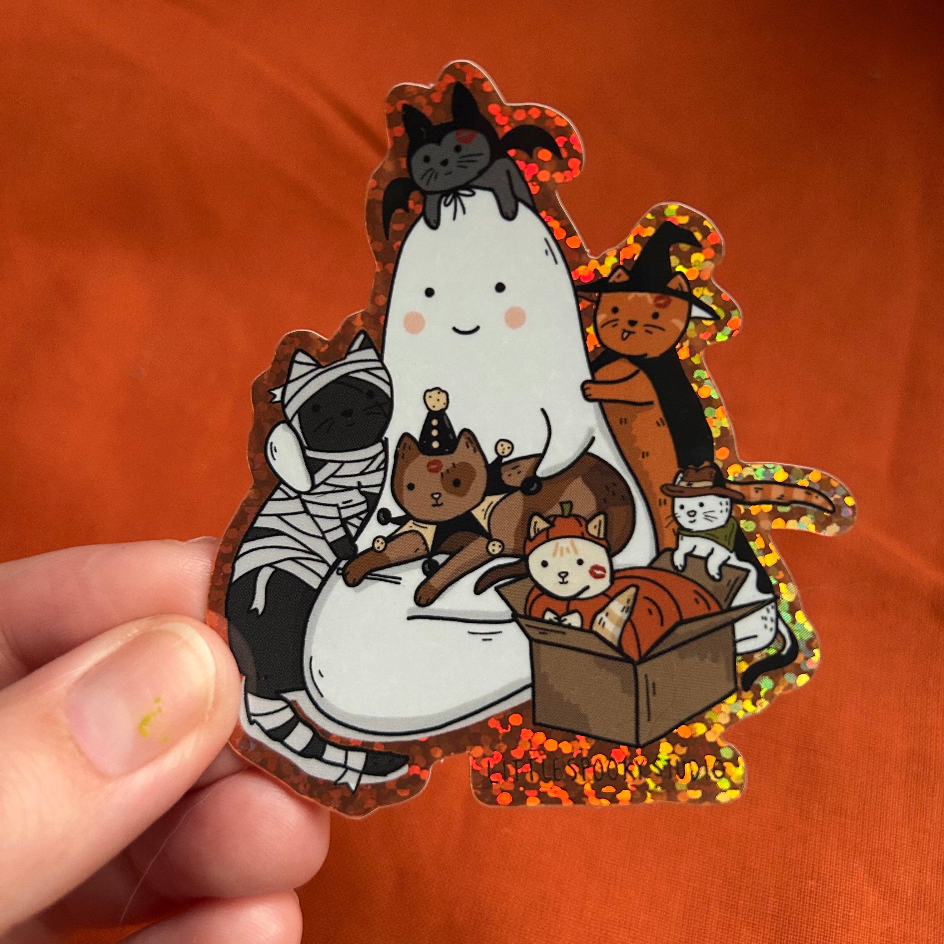 Glittery Ghost Kisses for the Cats Sticker