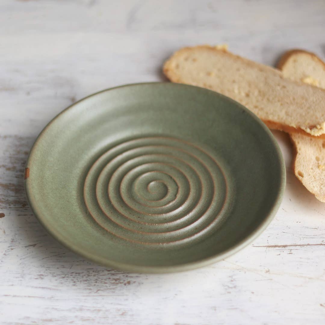 Handmade Ceramic Garlic Grater Plate - Sage Green