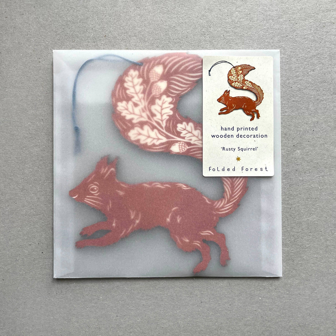 Rusty Red Squirrel - Screenprinted Wooden Ornament