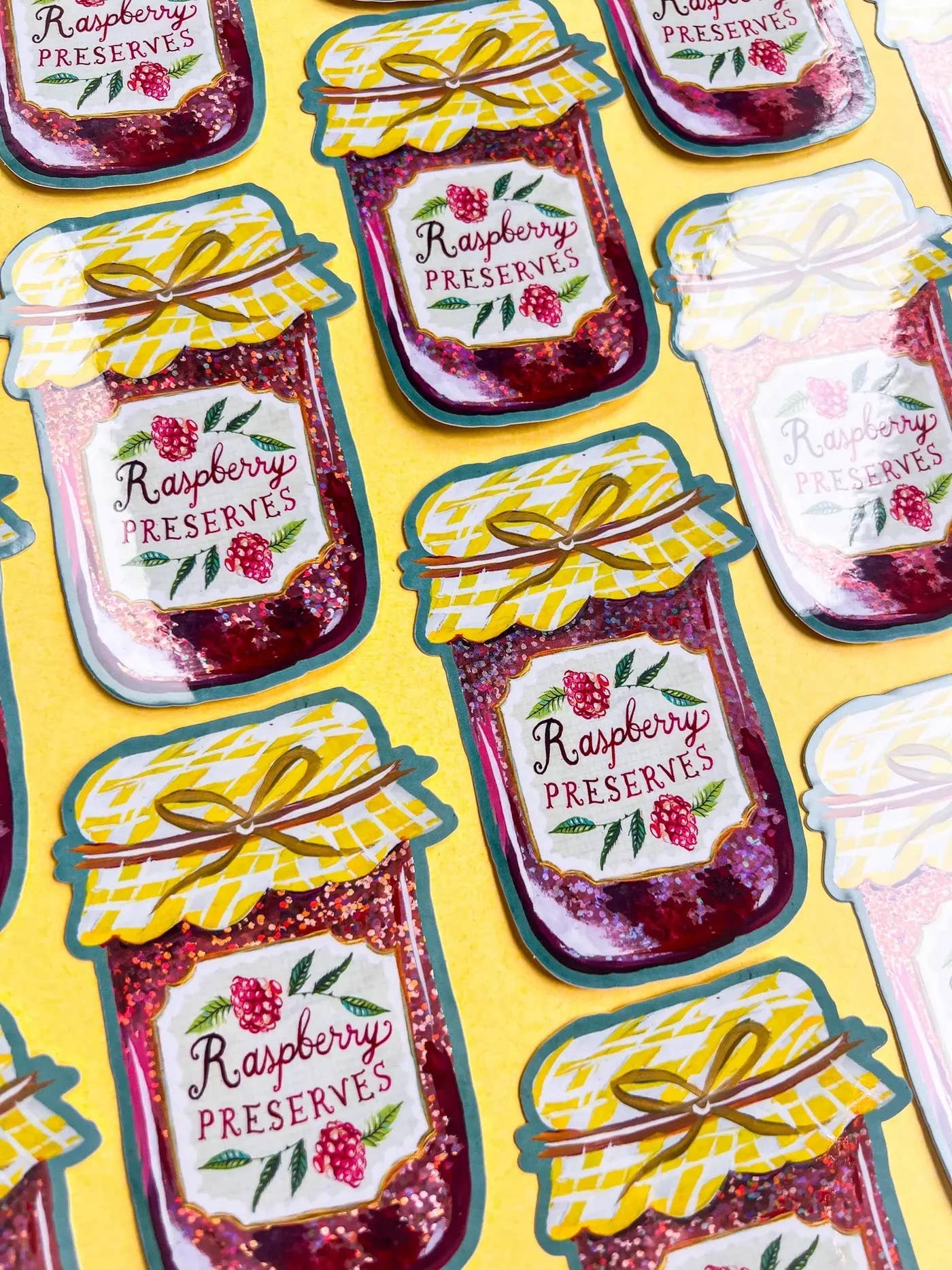 Jam Jar Raspberry Preserves Glitter Sticker