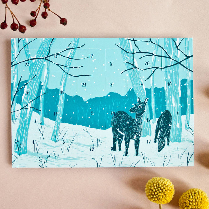 Advent Calendar Postcard - Blue Forest Animals