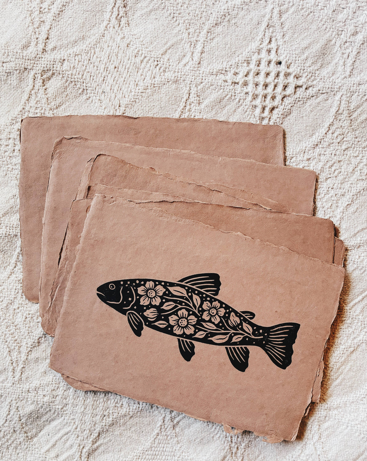 Folk River Trout Block Print - 5" x 7"