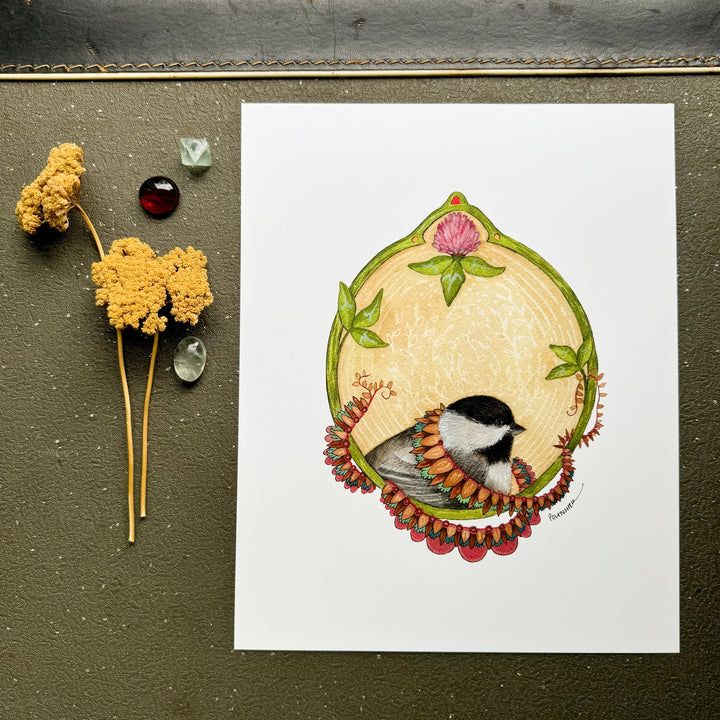 Floral Flight Crew: Chickadee of Clover Print - 8x10
