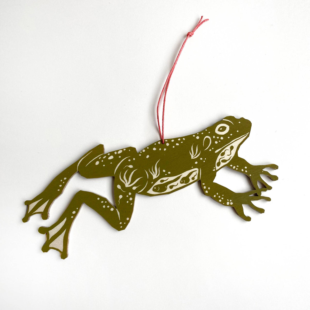 Jumping Frog - Screen Printed Wooden Ornament