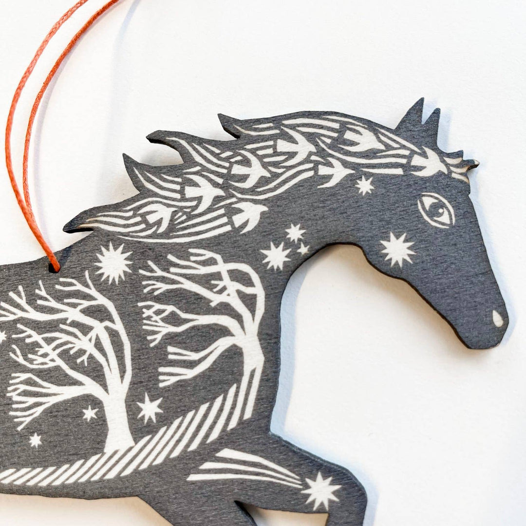 Silver Grey Horse - Screenprinted Wooden Ornament