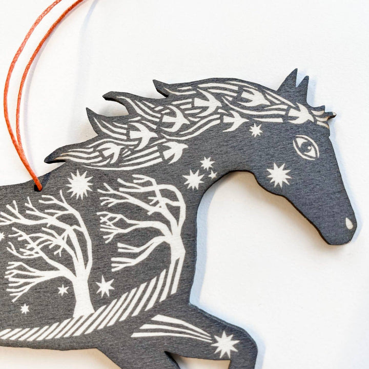 Silver Grey Horse - Screenprinted Wooden Ornament