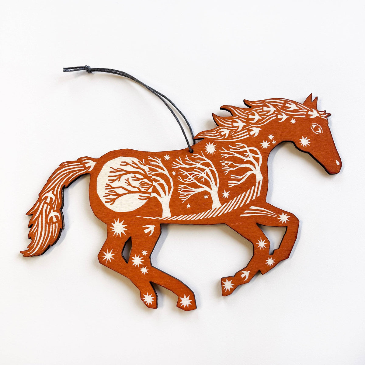 Ginger Horse - Screen Printed Wooden Ornament