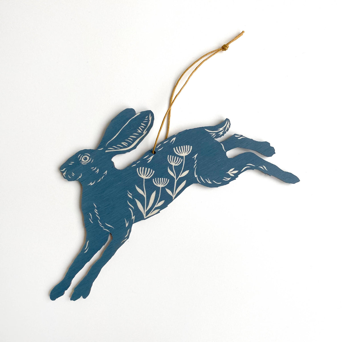 Leaping Hare - Screen Printed Wooden Ornament