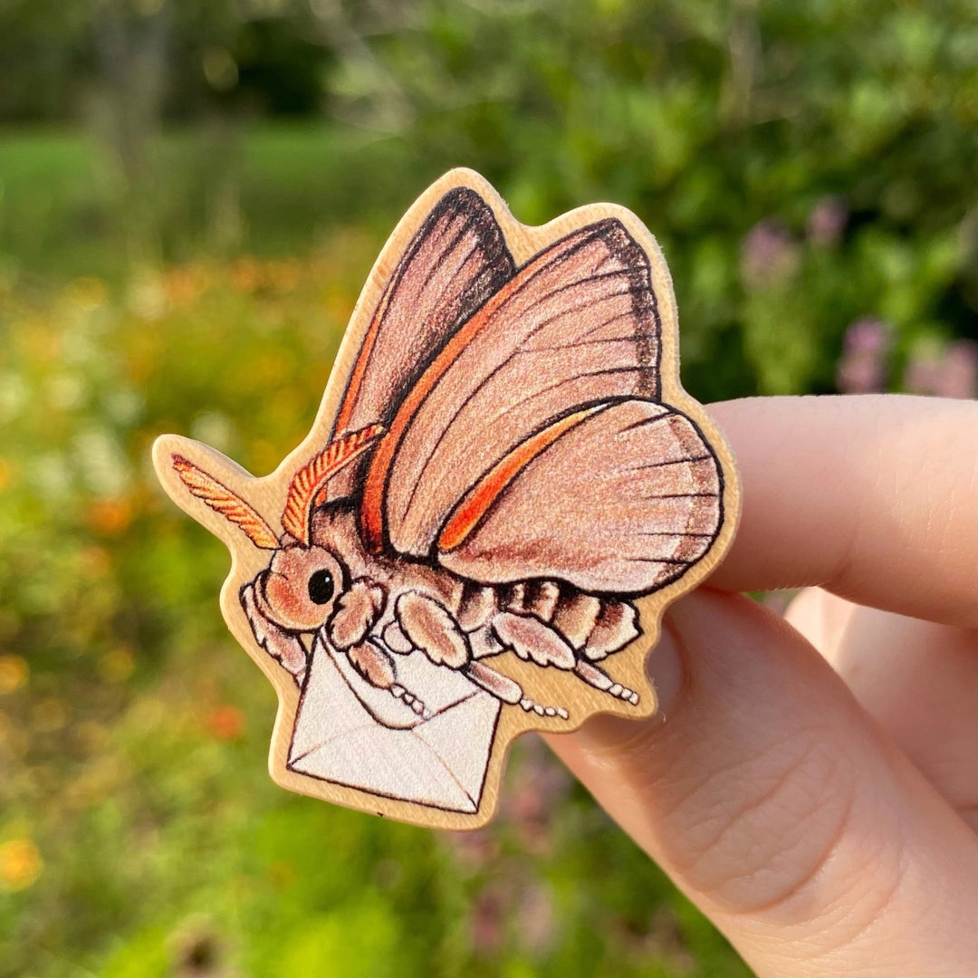Brown Mail Moth Wooden Pin