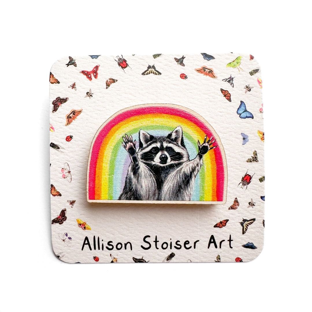 Rainbow Raccoon Wooden Pin