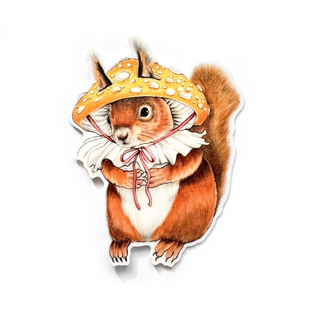 Mushroom-Hatted Red Squirrel Sticker