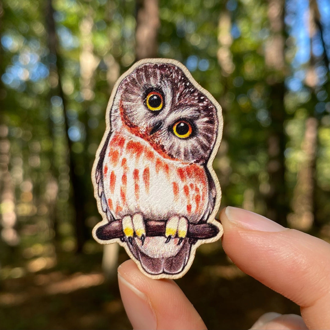 Curious Owl Wooden Pin