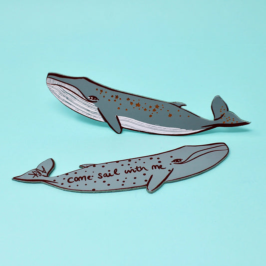 Genuine Leather Whale Bookmark - Gray