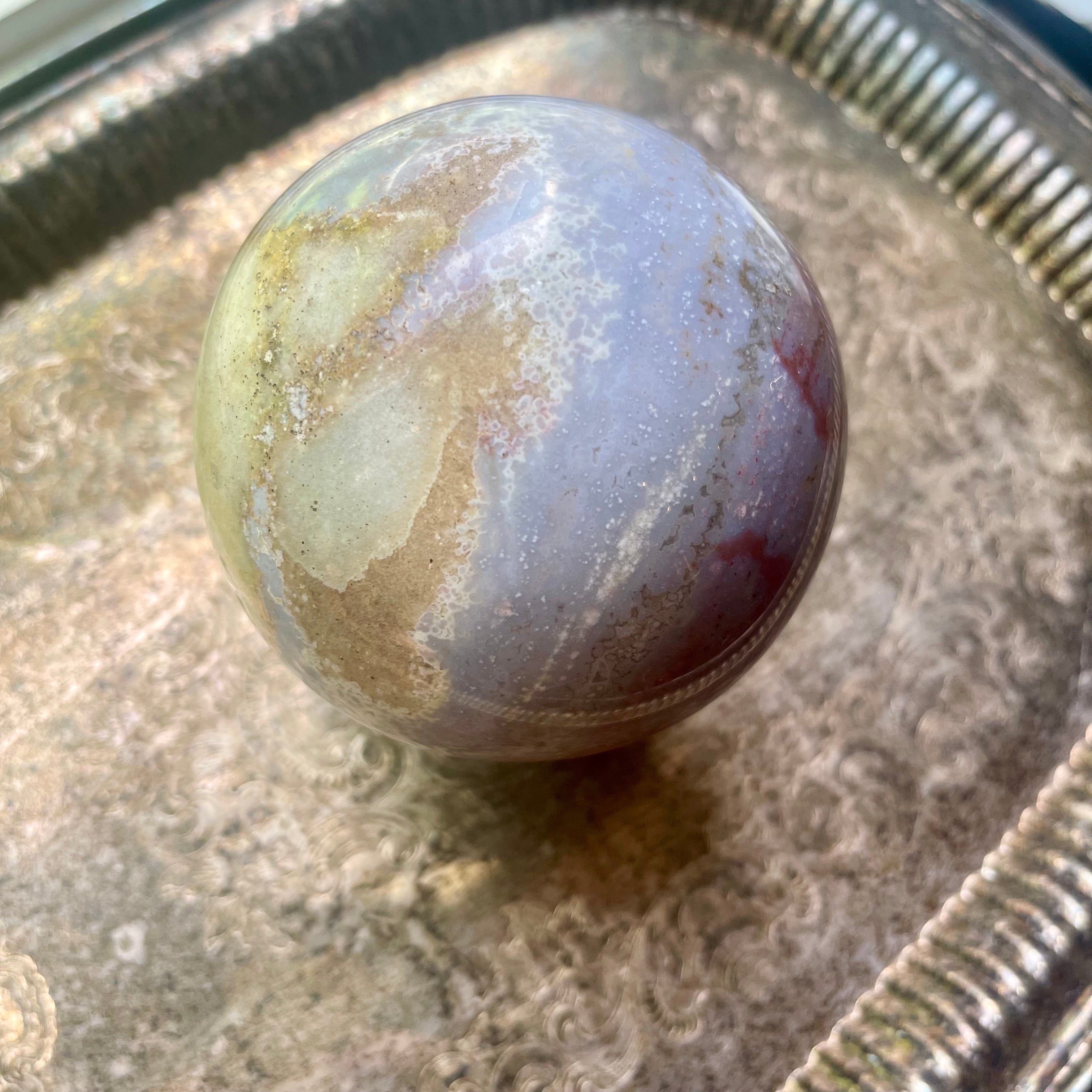 Jumbo Ocean Jasper Crystal Sphere - Lichen Worlds
