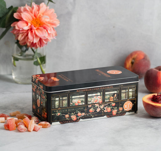 Butterfields Candy Peach Buds Trolly Tin