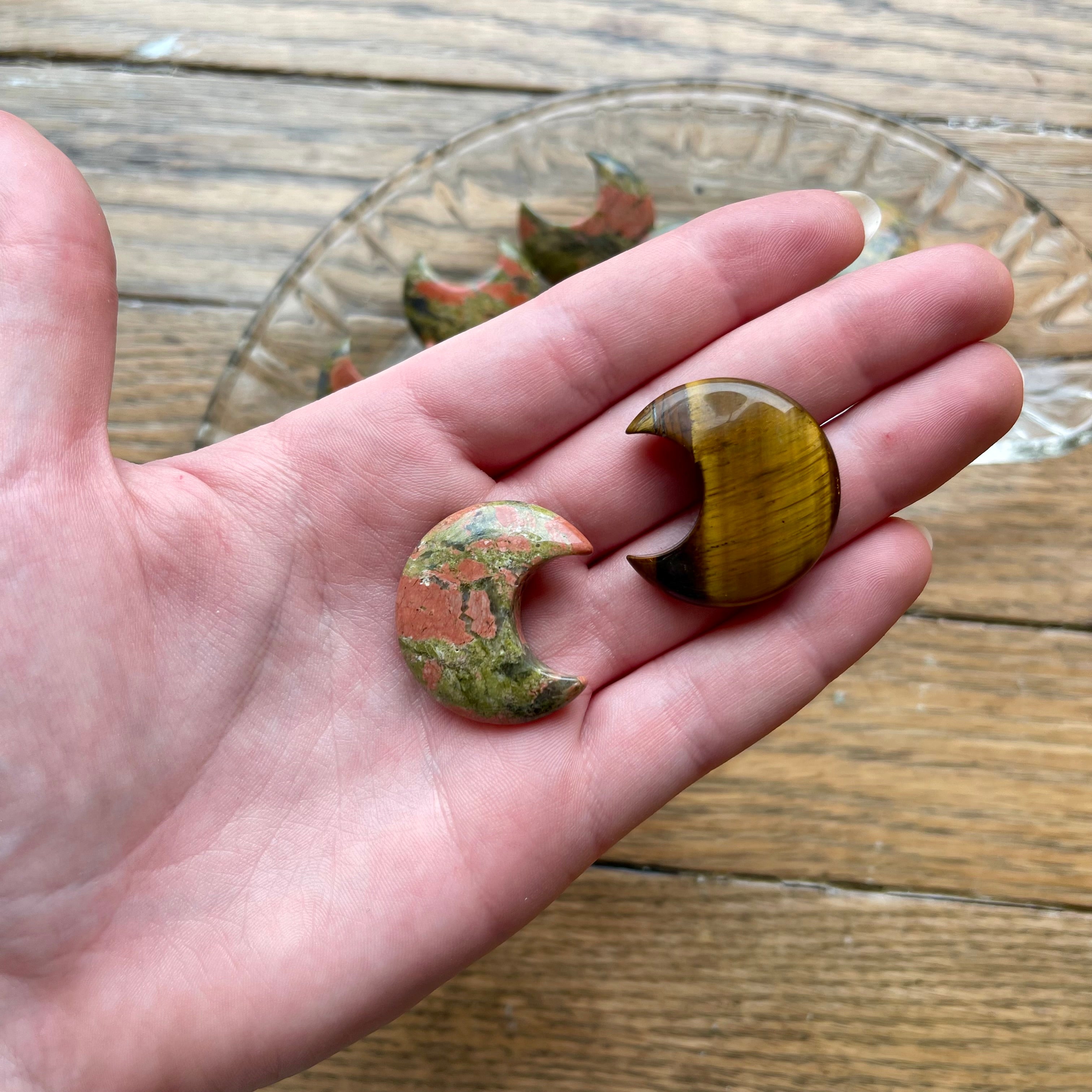 Crystal Moon Carvings - Unakite & Tiger's Eye