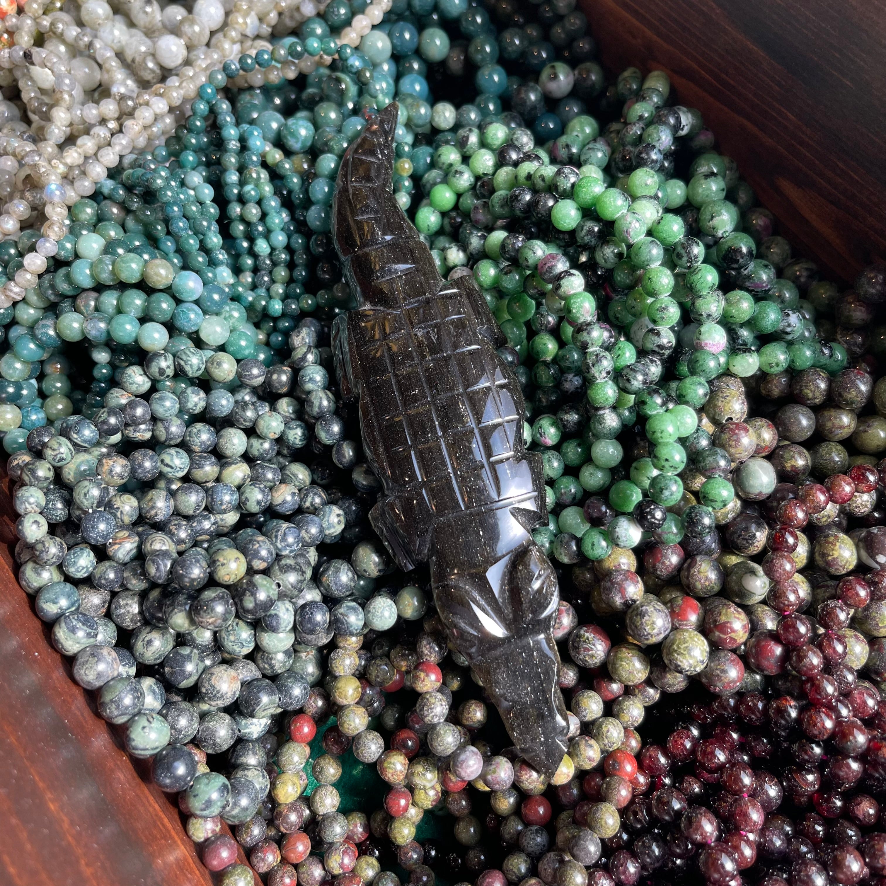 Gold Sheen Obsidian - Crocodile Carving