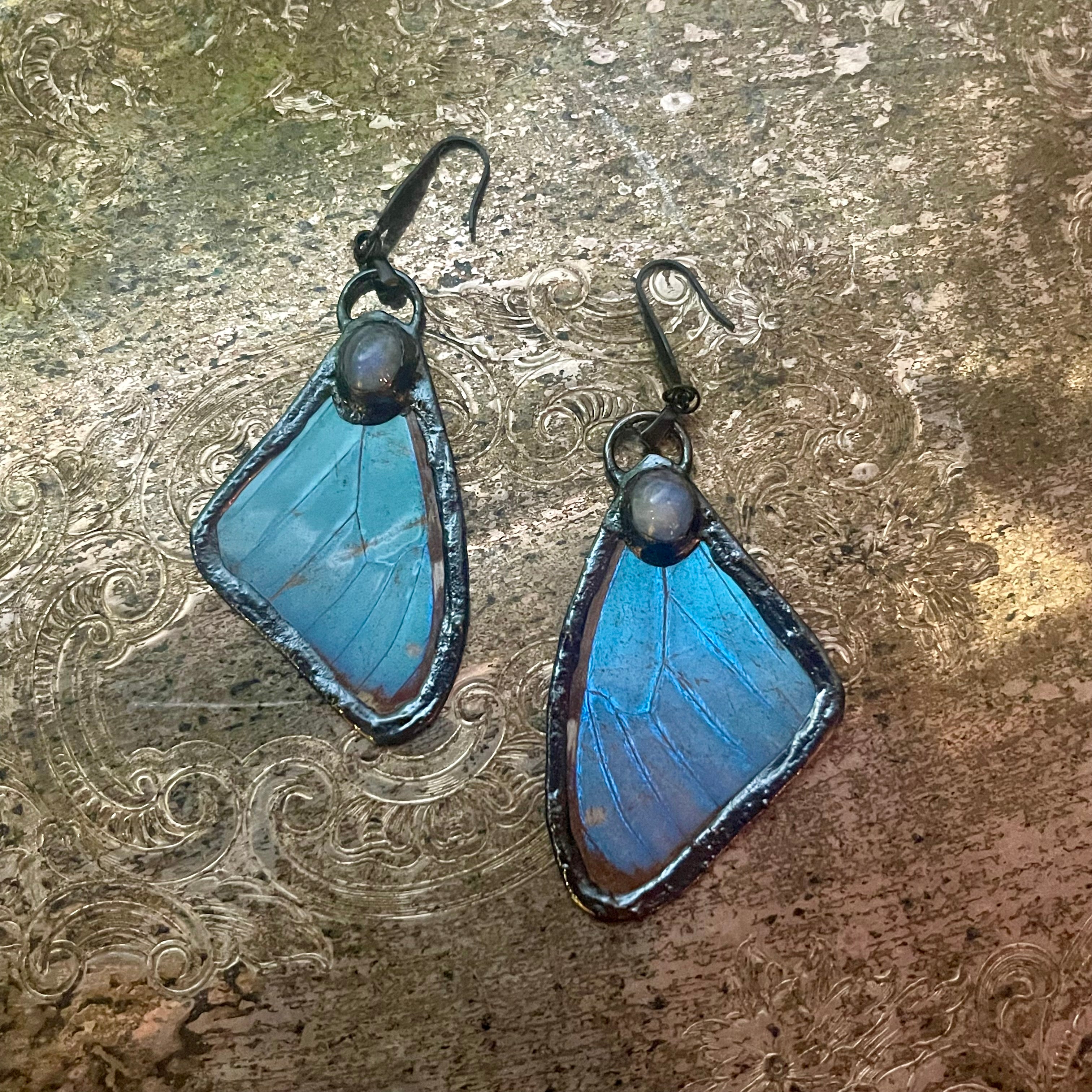 Butterfly Wing and Crystal Earrings