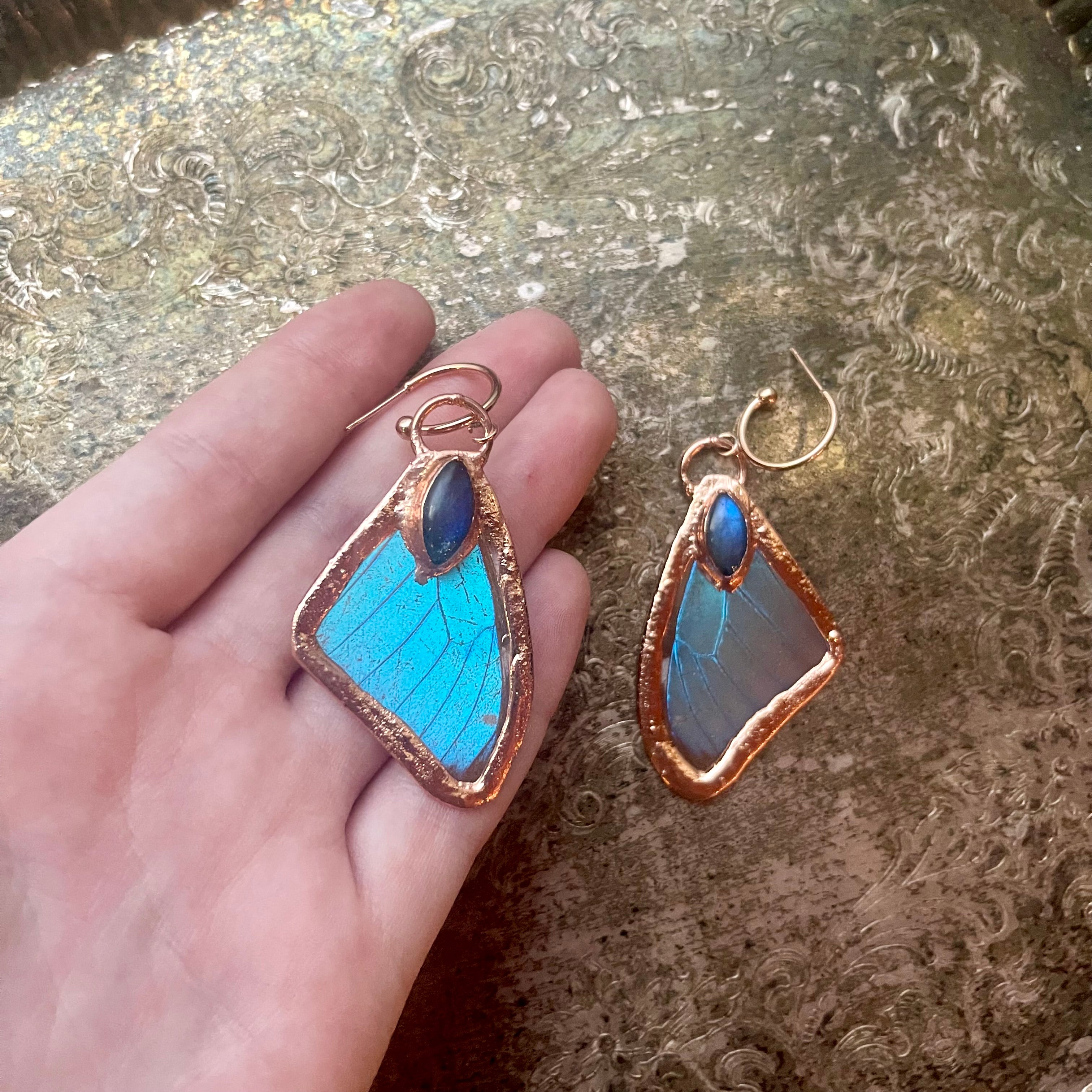 Butterfly Wing and Crystal Earrings