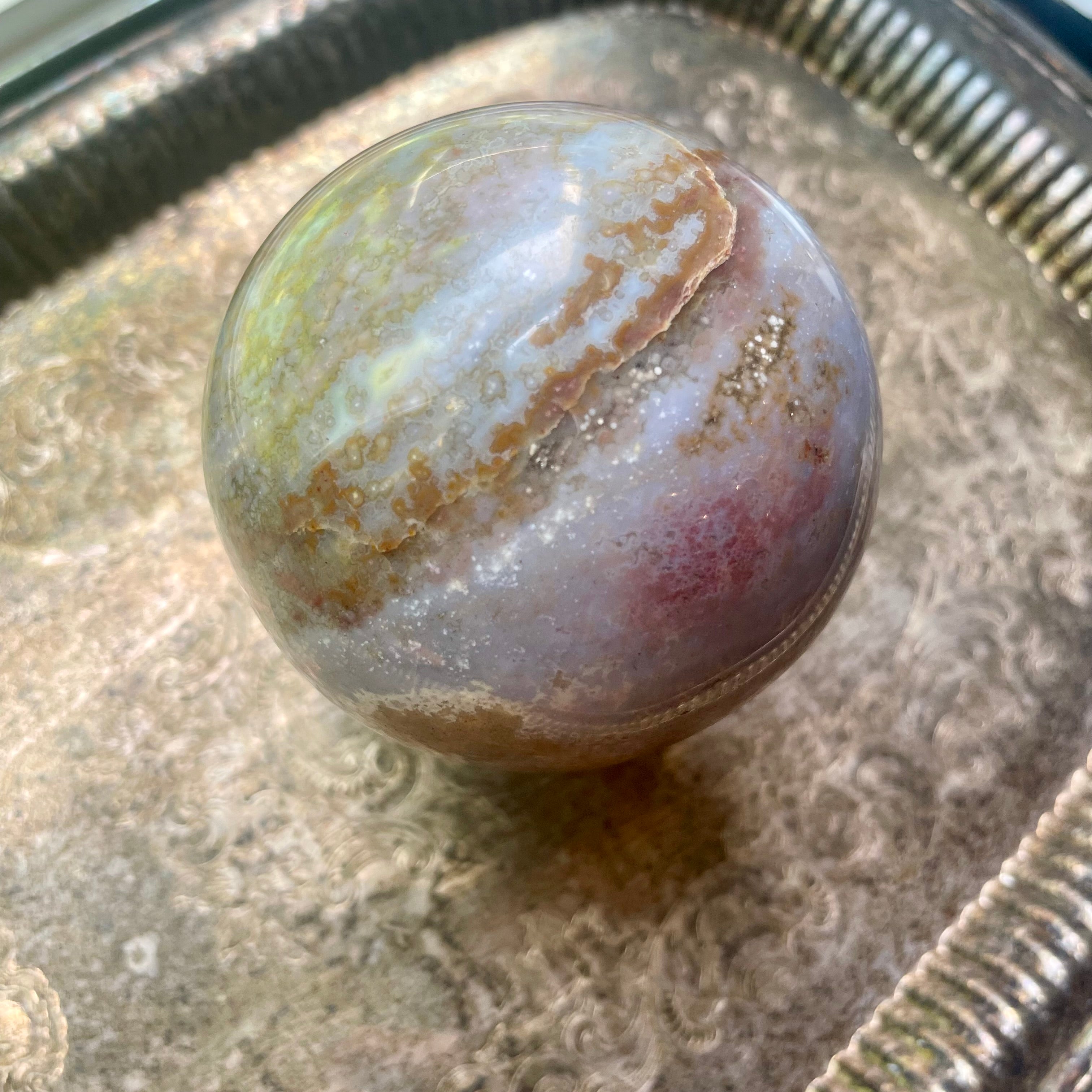 Jumbo Ocean Jasper Crystal Sphere - Lichen Worlds