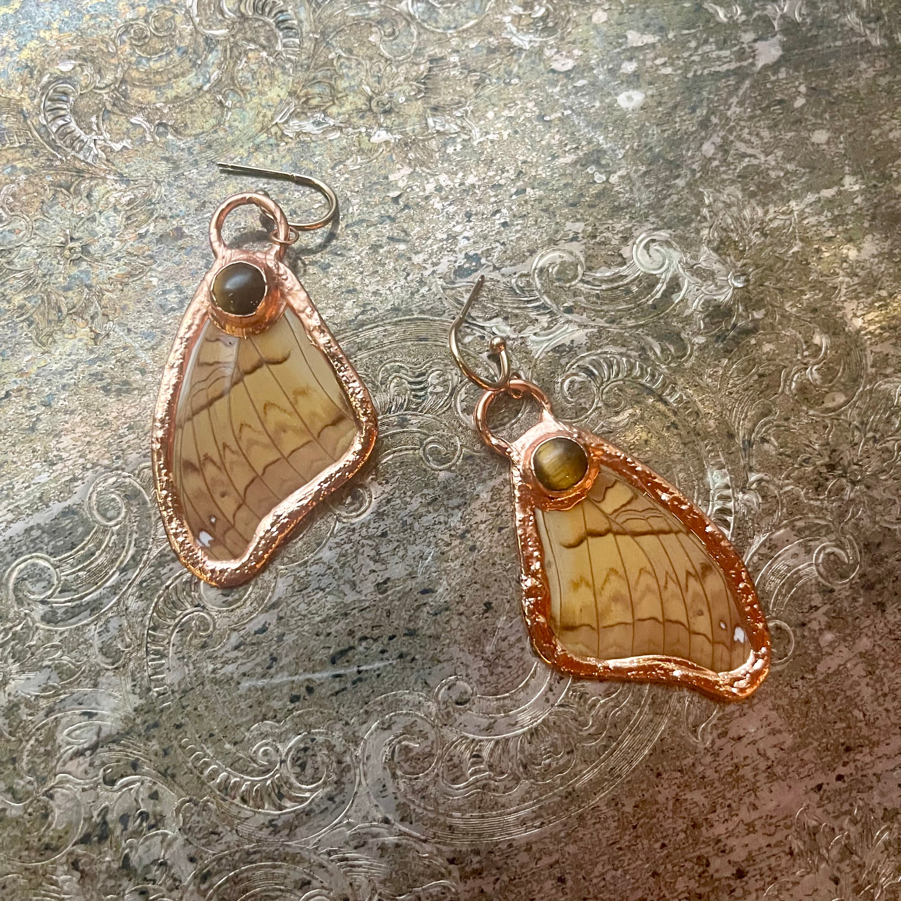 Butterfly Wing and Crystal Earrings