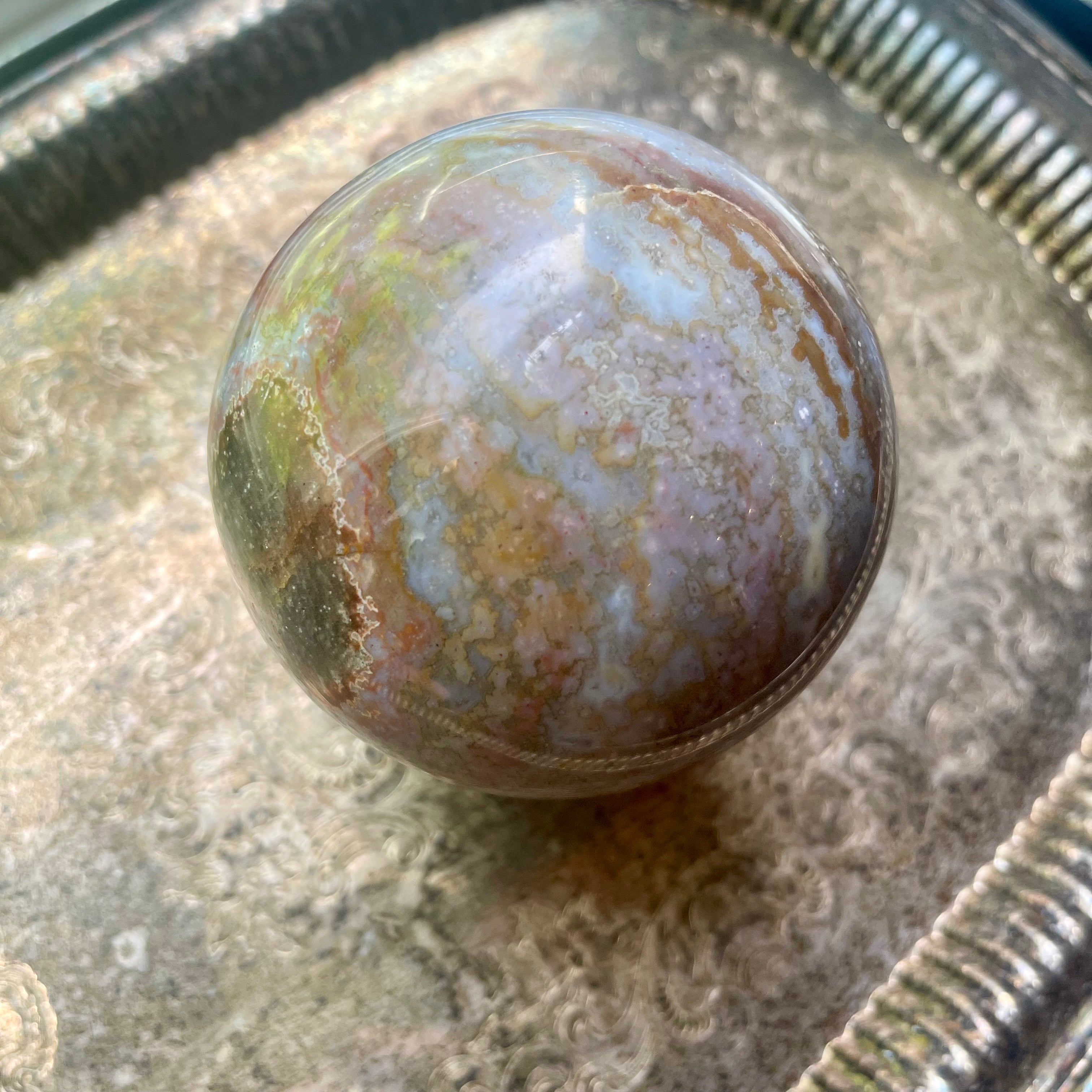 Jumbo Ocean Jasper Crystal Sphere - Lichen Worlds