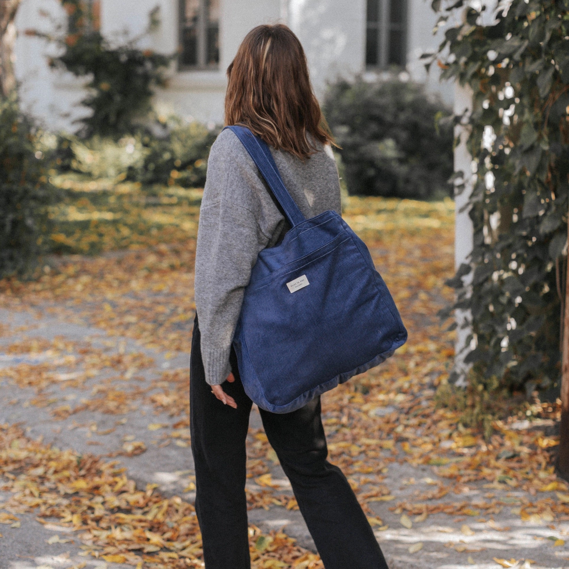 Double Pocket Tote Bag Corduroy Ocean Blue