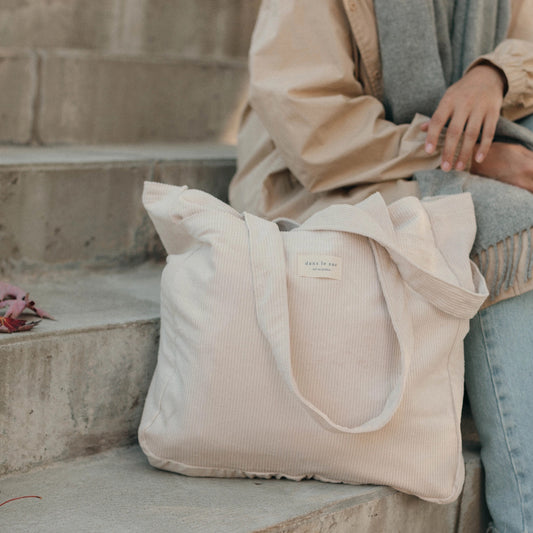 Double Pocket Tote Bag - Corduroy Vanilla