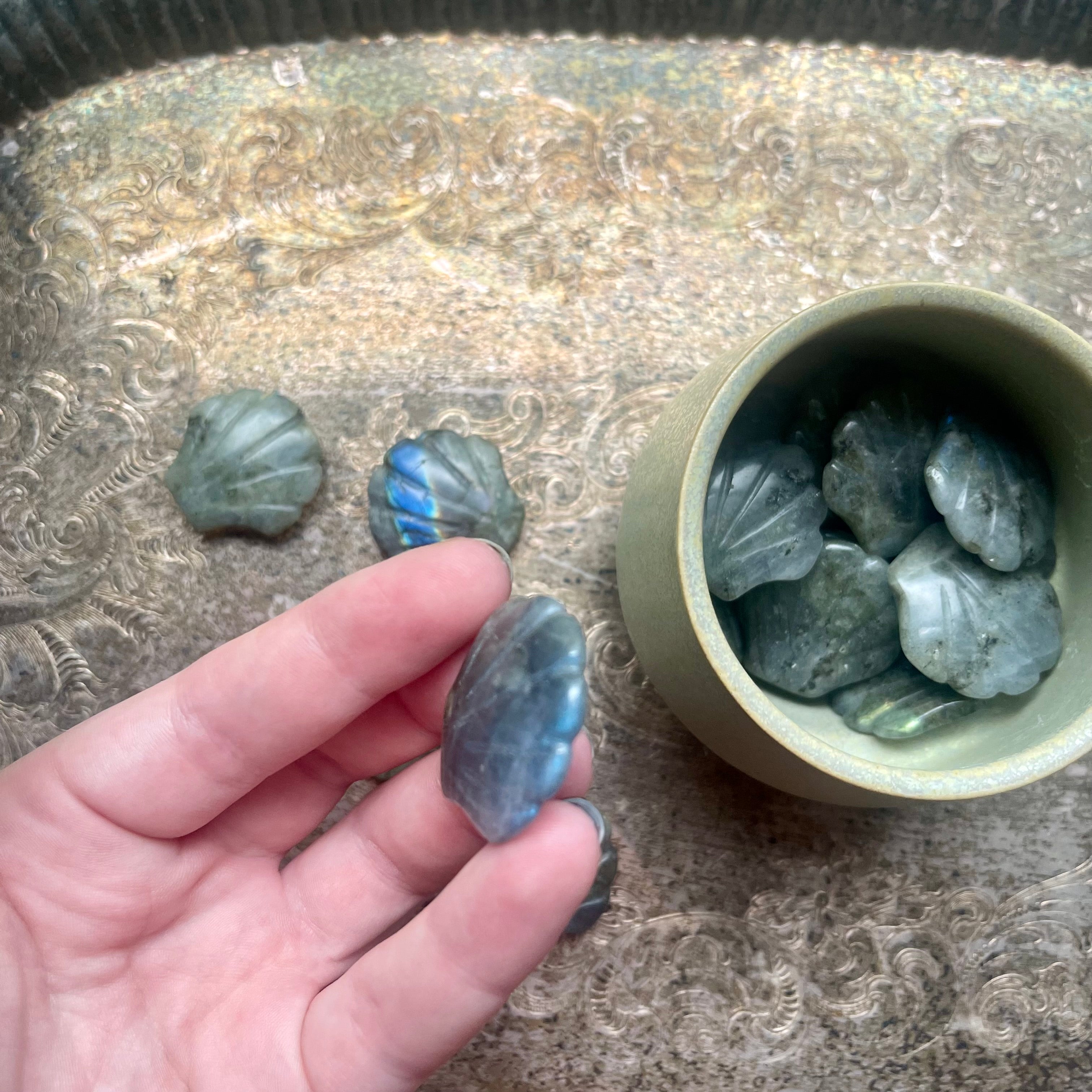 Labradorite - Crystal Seashell Carving