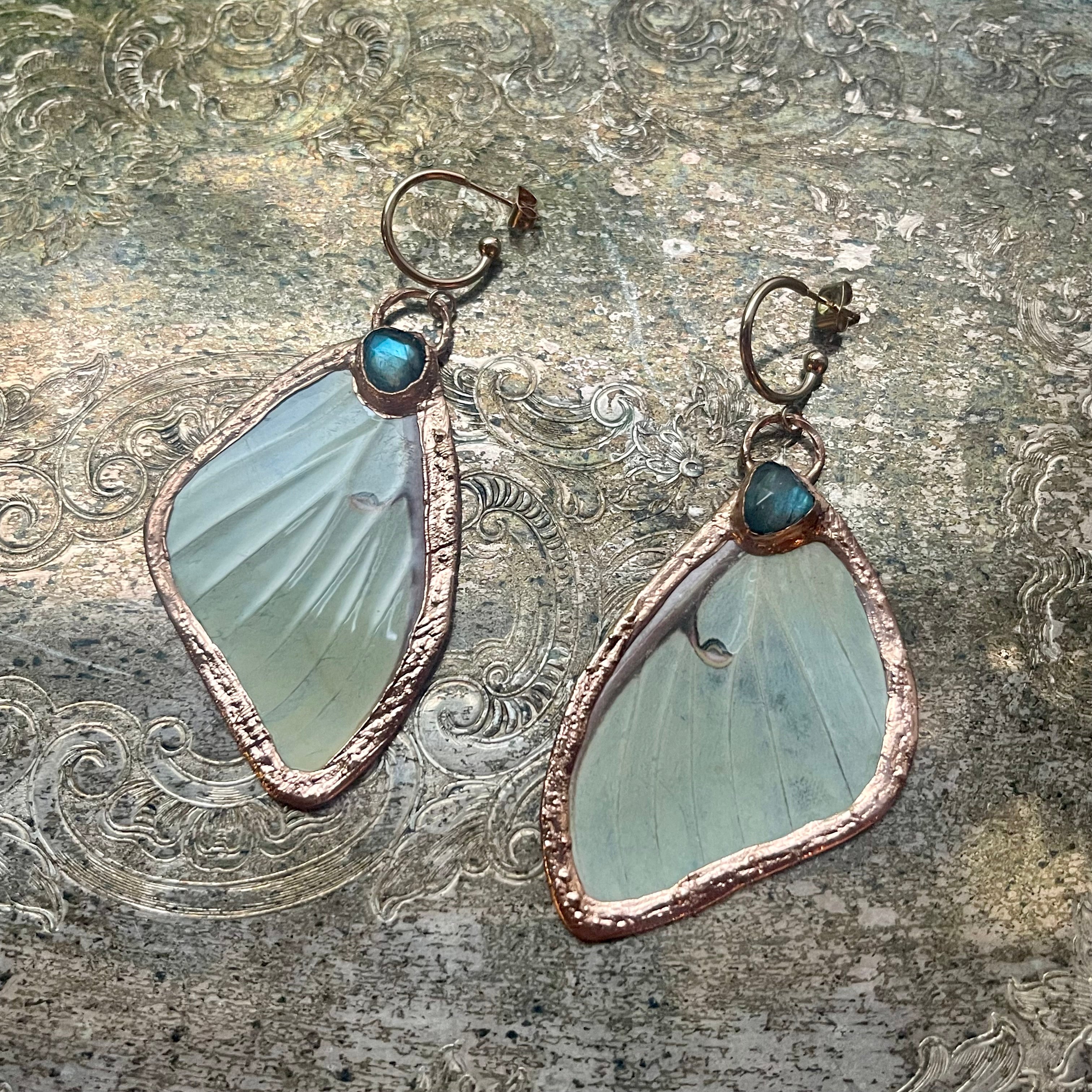 Butterfly Wing and Crystal Earrings