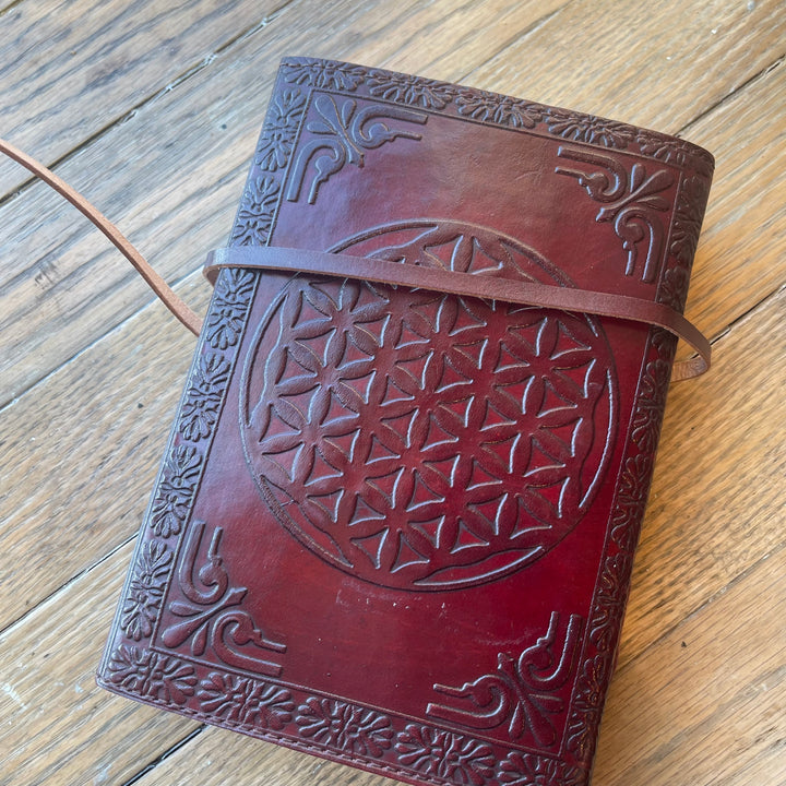 Spellbinder Leather Journal - Lapis Crystal / Flower of Life