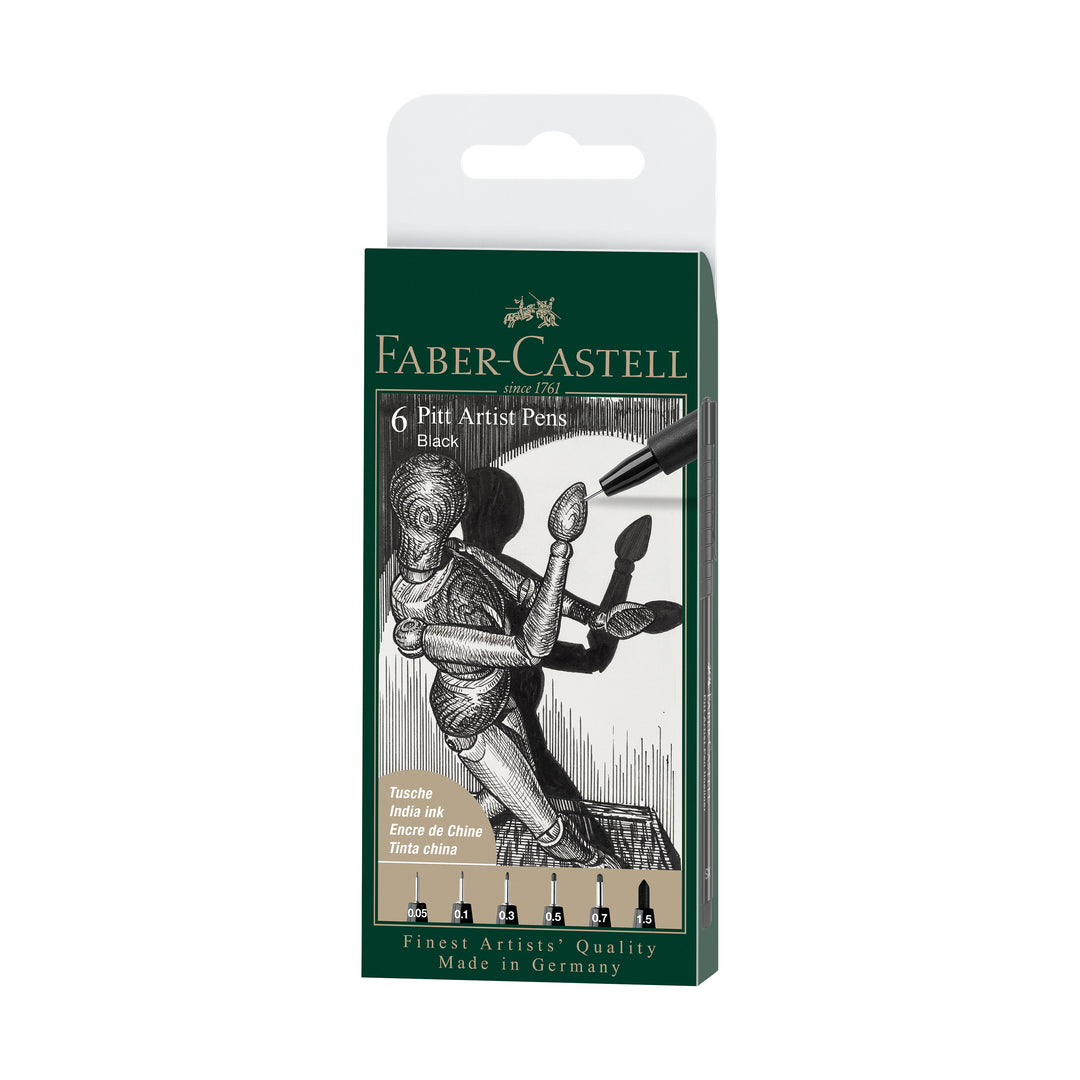 Faber-Castell Pitt Artist Pens- Black - 6 Pack