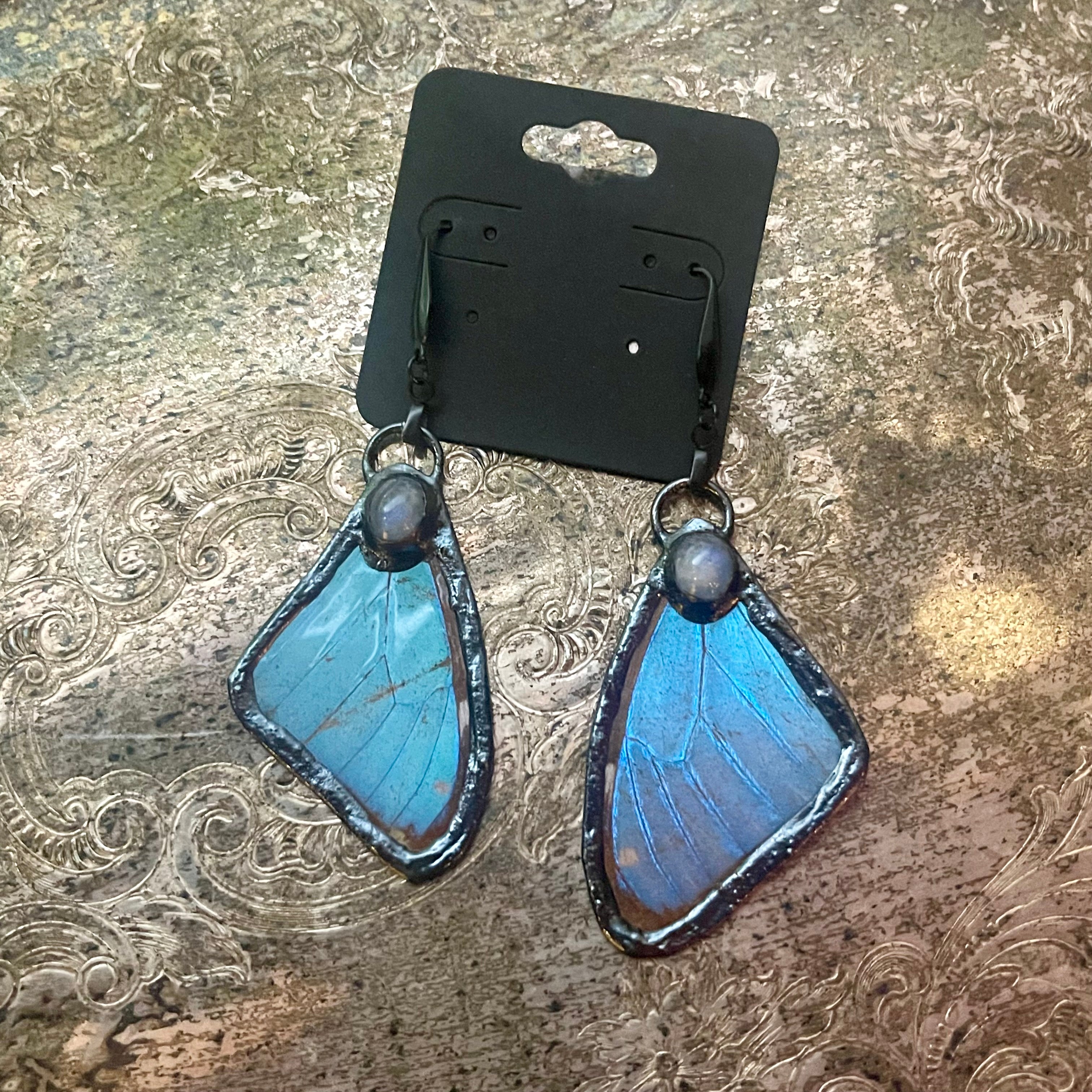 Butterfly Wing and Crystal Earrings