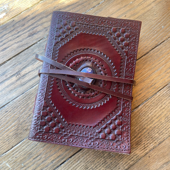 Spellbinder Leather Journal - Lapis Crystal / Flower of Life