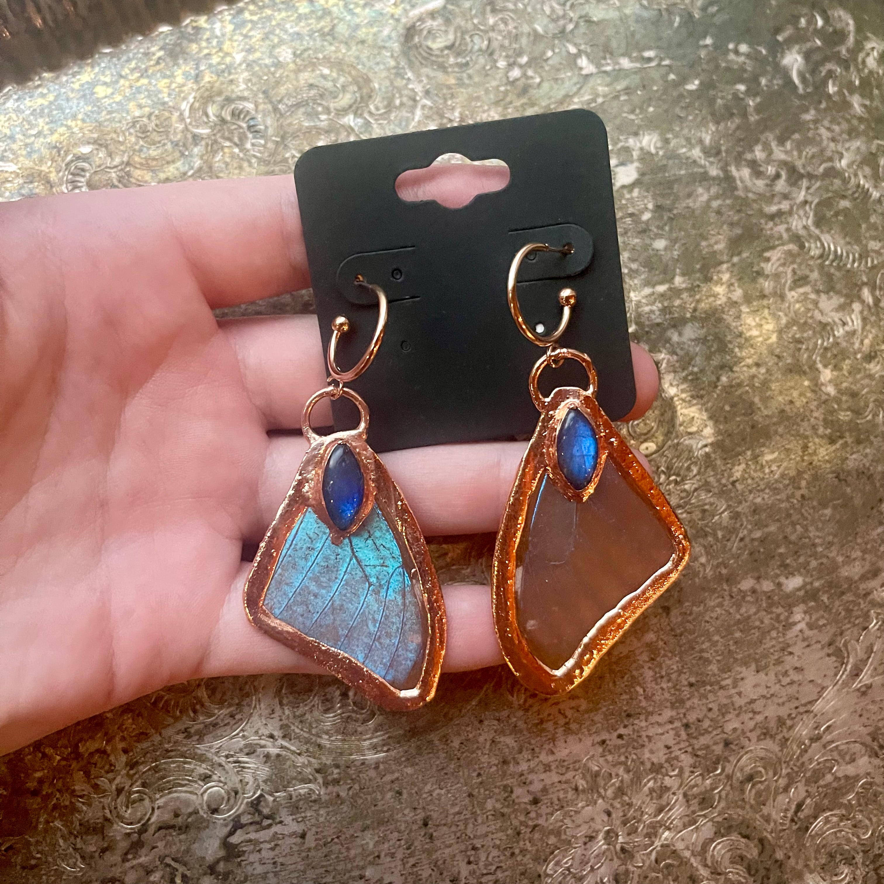 Butterfly Wing and Crystal Earrings