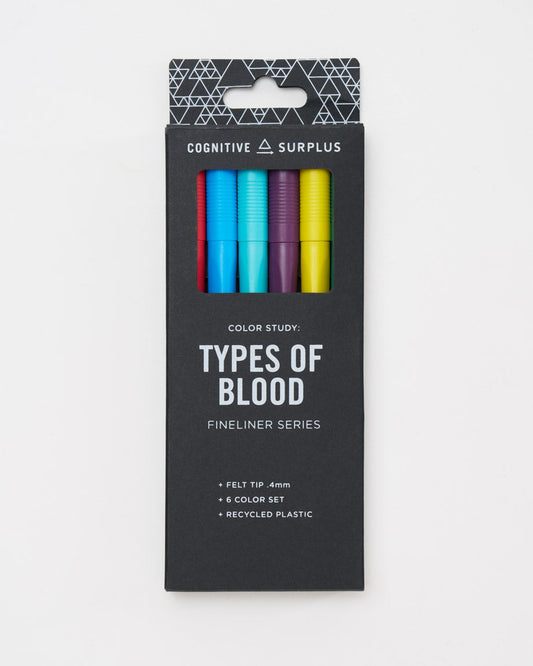 Types of Blood Fineliner Pens - 6 Pack