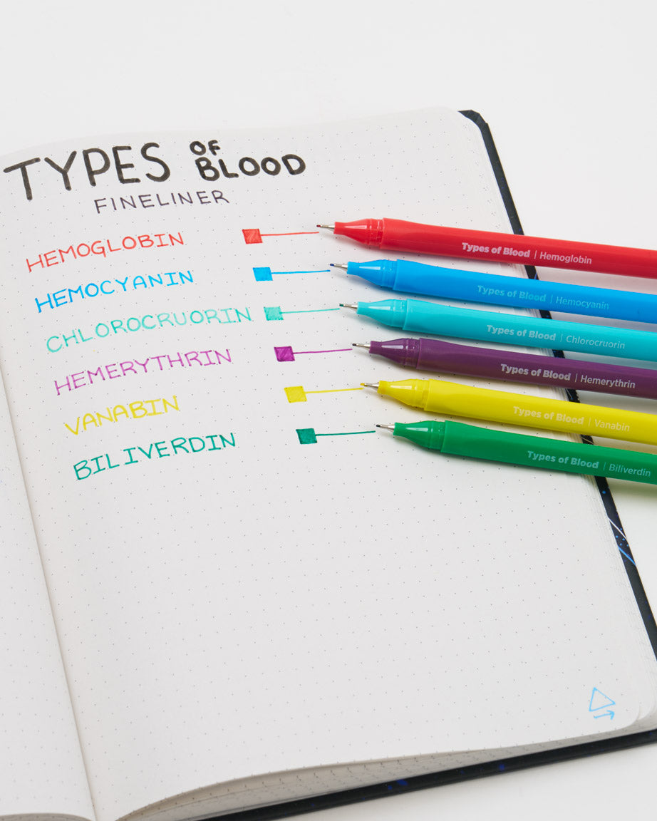 Types of Blood Fineliner Pens - 6 Pack