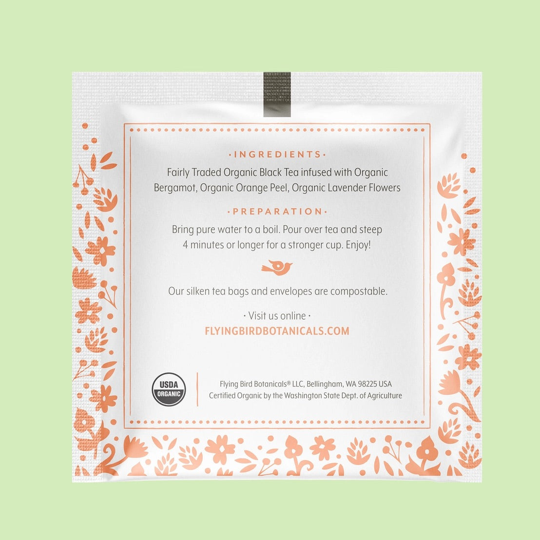 Lavender Orange Grey Exotic Black Tea Bag