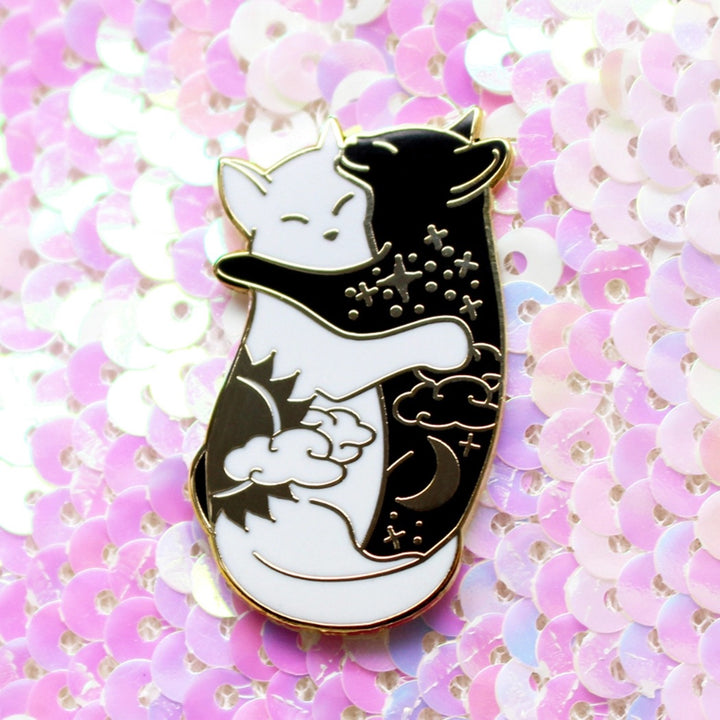 Day and Night Hugging Cats Pin
