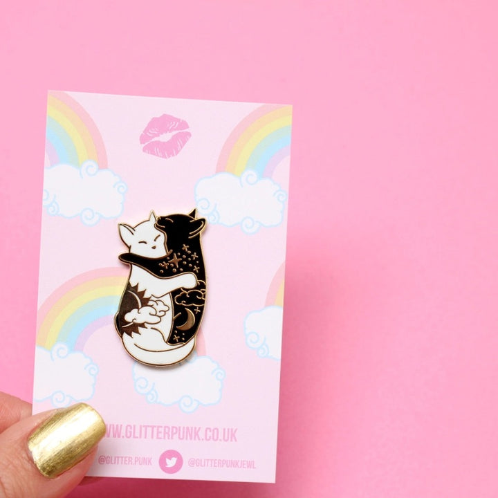 Day and Night Hugging Cats Pin